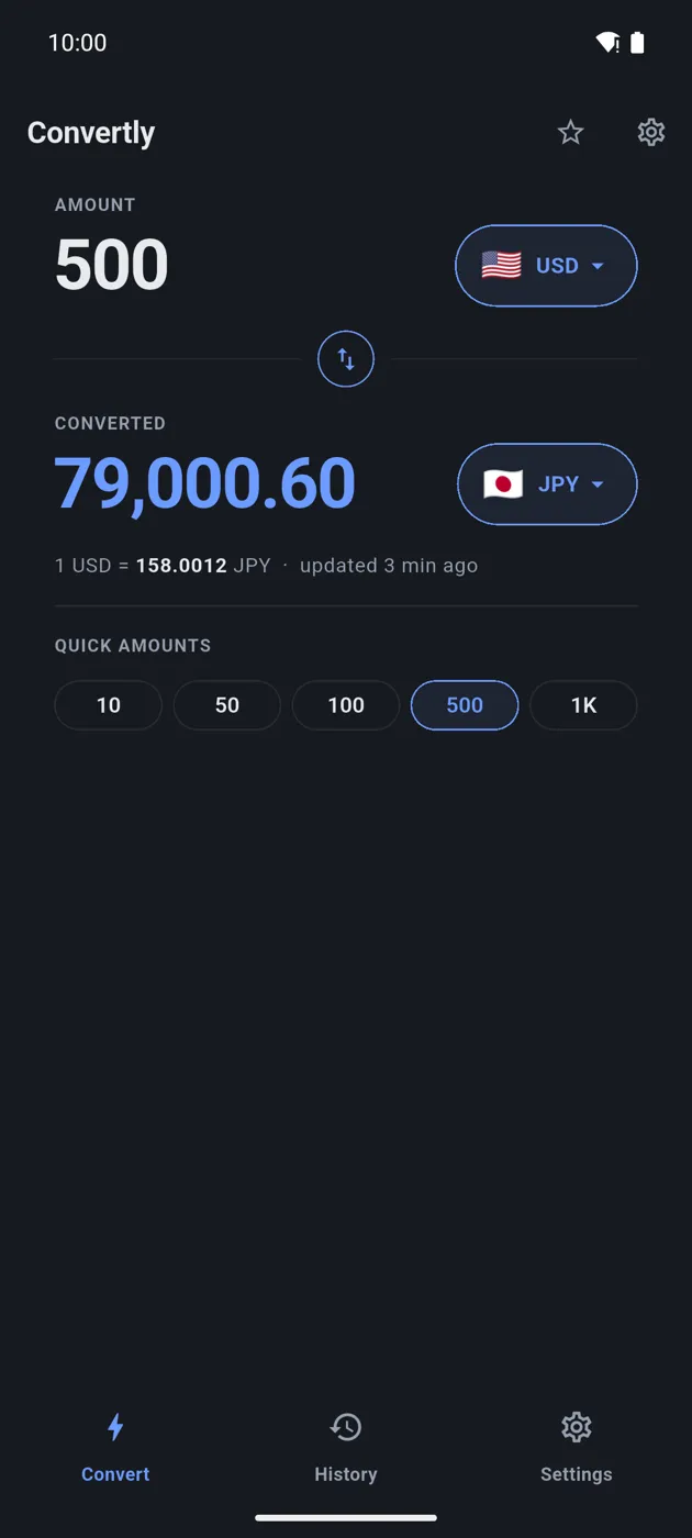 Converting 500 U.S. dollars to Japanese yen