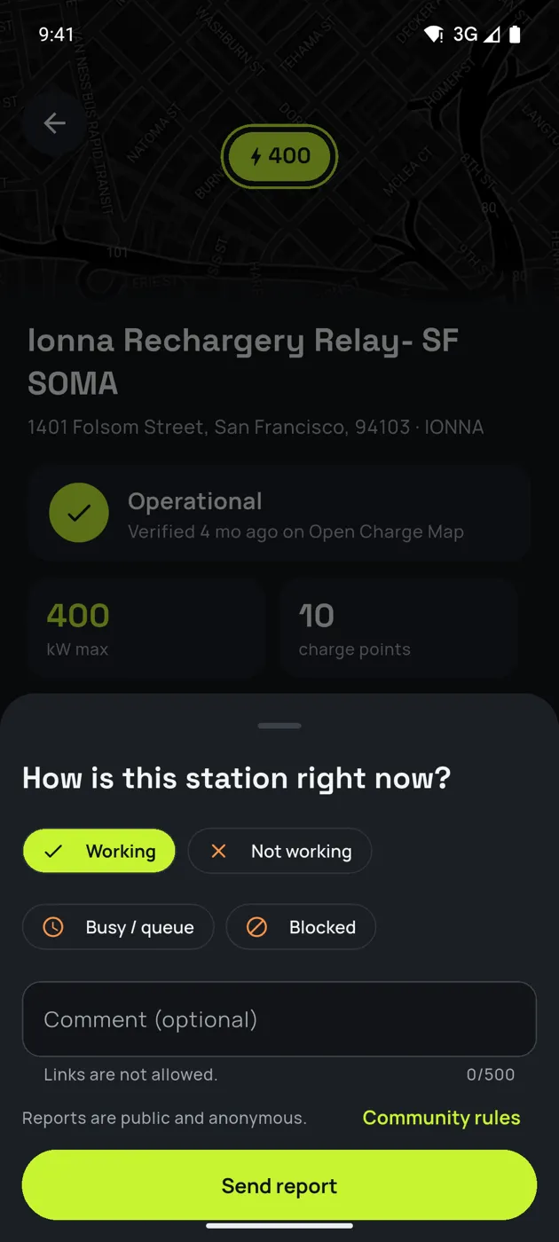 Posting a report about a charger